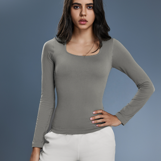 Yoga Clothes Women Fitness Exercise Long Sleeve Square Neck Slimming Bottoming Shirt Inner Wear Blouse Women Autumn