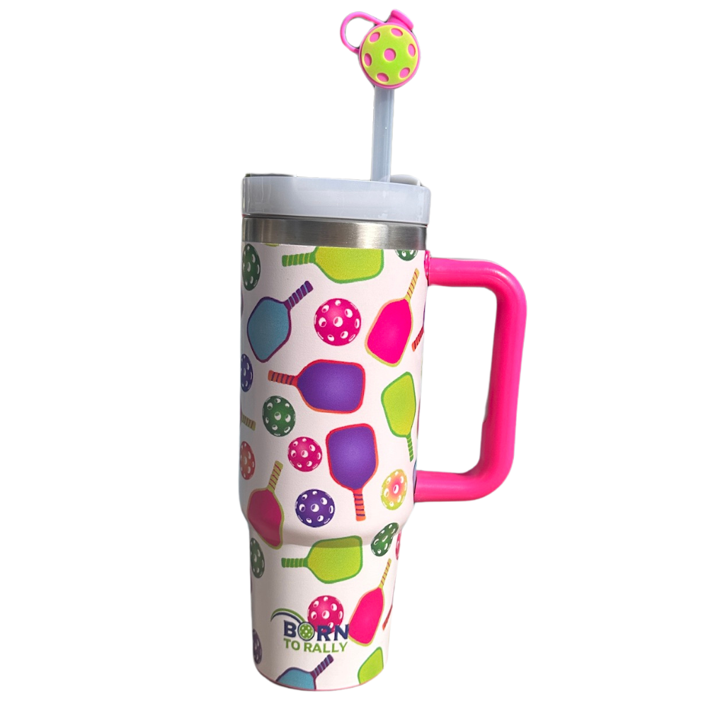 Pickleball 30oz Tumbler- Pink Multi Paddle Cup