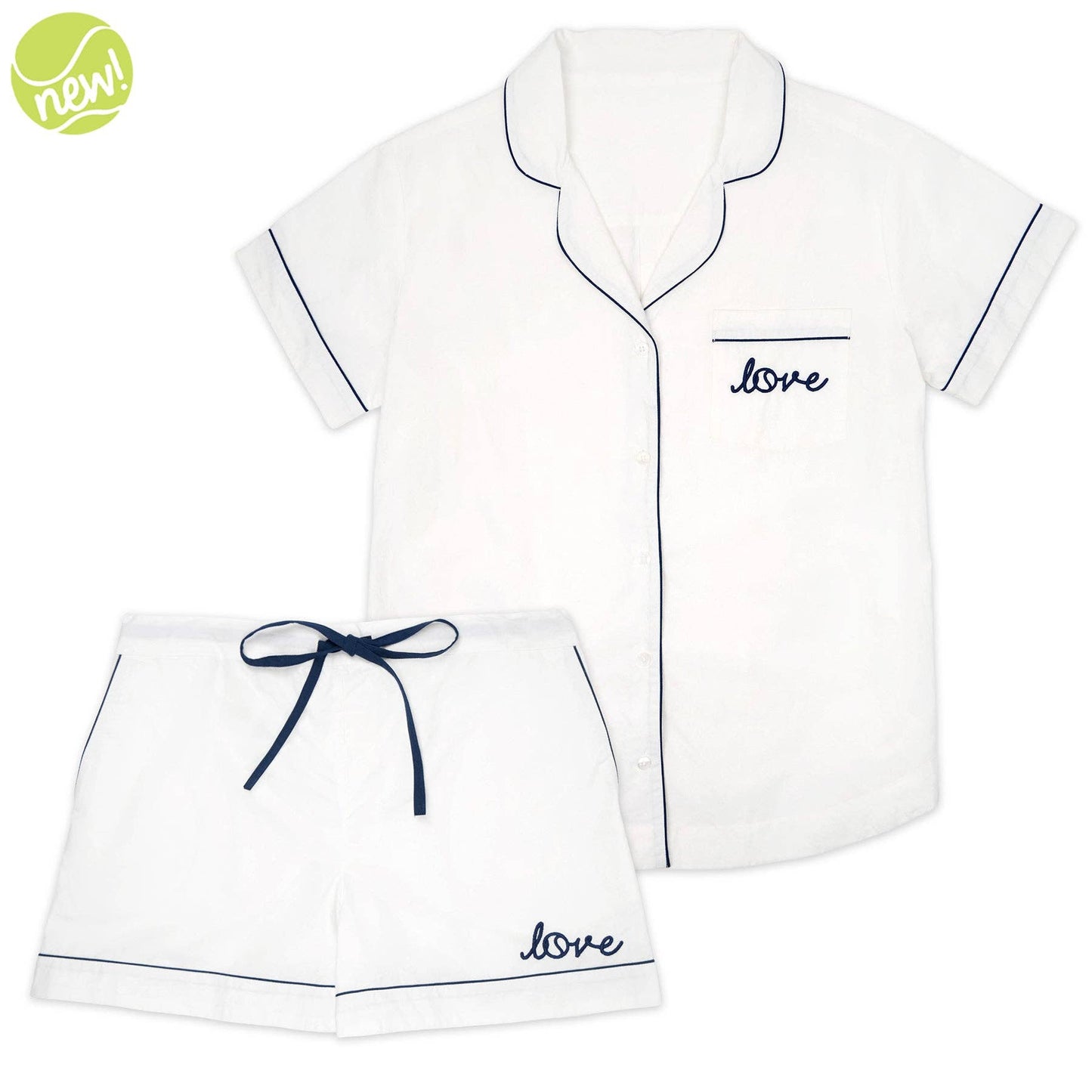 Women's Short Pajama Set: Love Stitched White