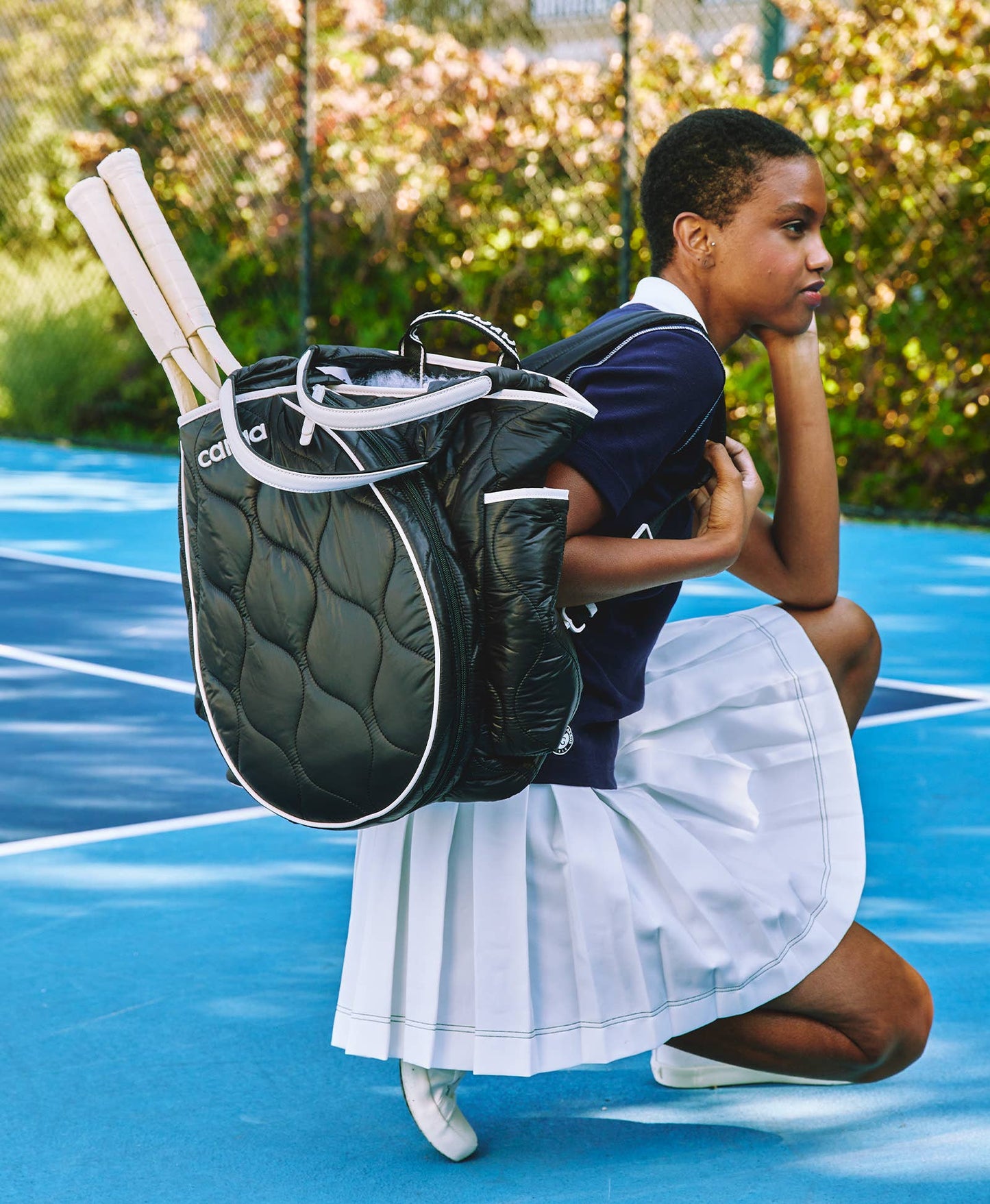Tennis Quilted Backpack Tote in Black