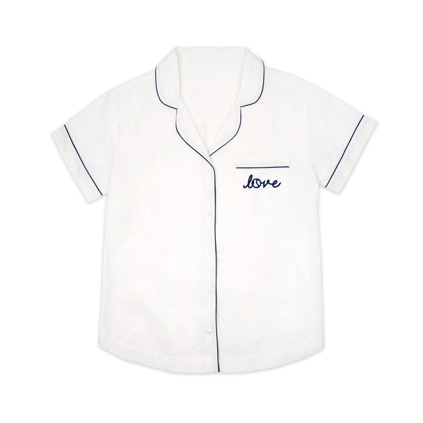 Women's Short Pajama Set: Love Stitched White