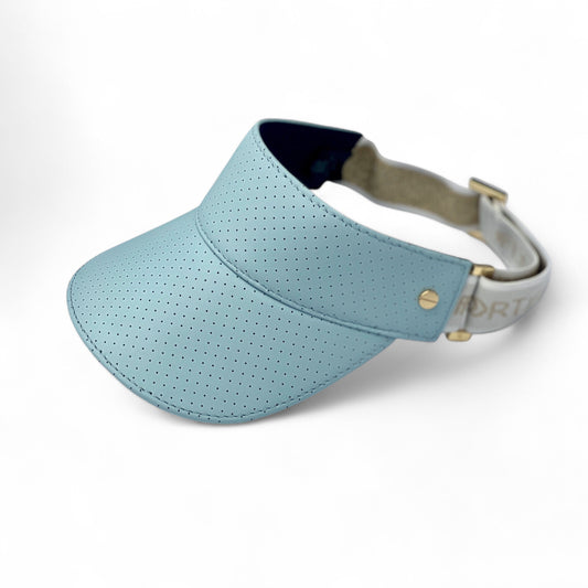 The Leather Visor - Bleu Ciel & Gold