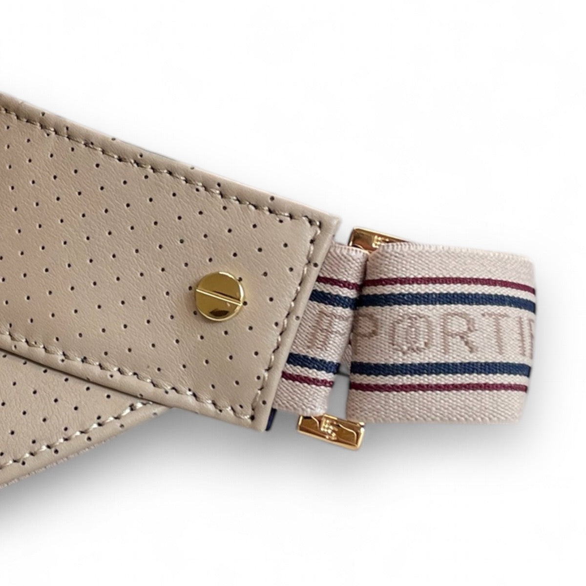 The Leather Visor - Khaki, Varsity Striped Elastic & Gold