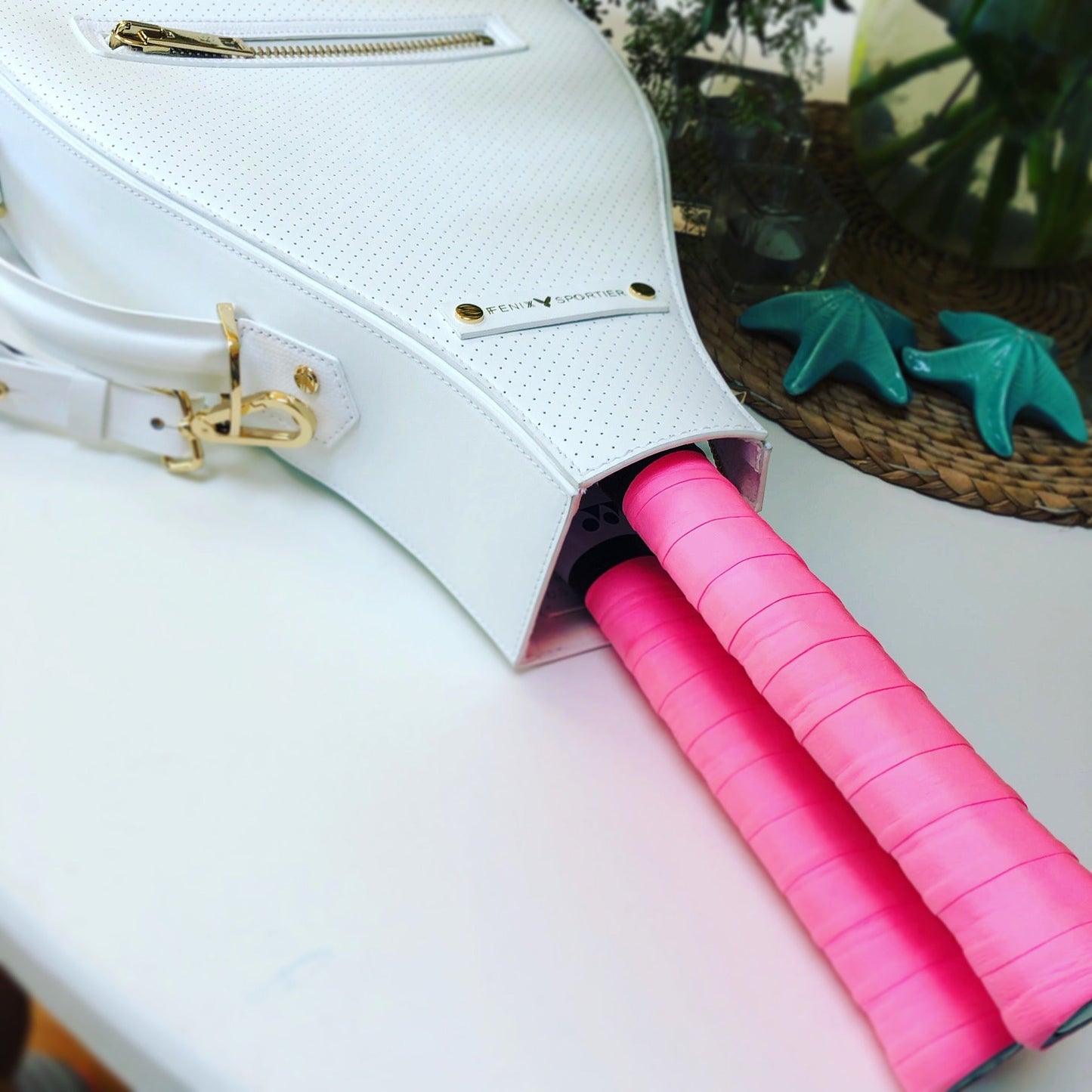 Billie Bag Leather Tennis Racket Bag (White/Gold)