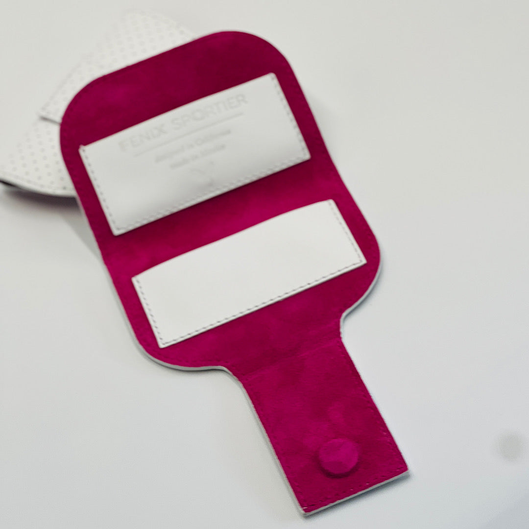 Pickleball Lovers Wallet - White Leather / Pink Suede / Gold