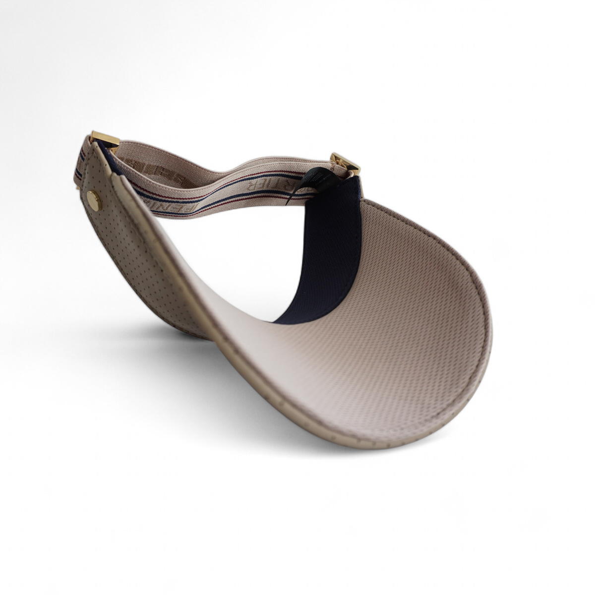 The Leather Visor - Khaki, Varsity Striped Elastic & Gold