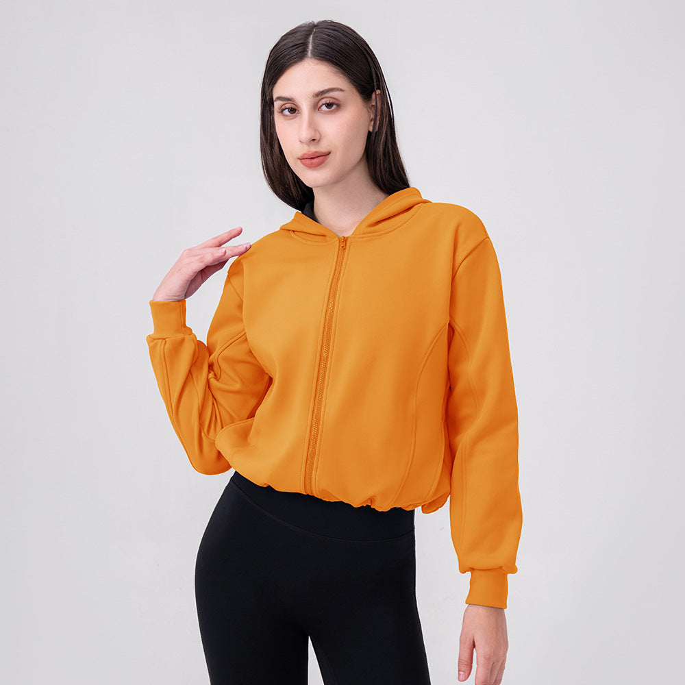 Autumn Winter Fleece Yoga Jacket Hoodie Loose Zip Casual Sports Top Warm Fitness Jacket