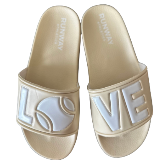 Tennis LOVE After Play Tennis Slides - Natural & White