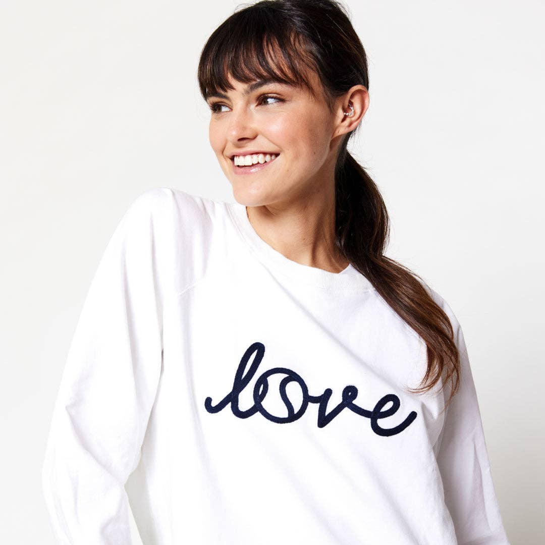 Women's Love All Sweatshirt: Love Stitched White