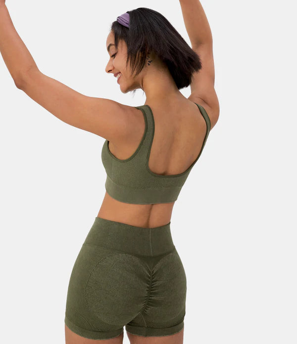 Halara Seamless Flow Medium Support Ruched Yoga Sports Bra
