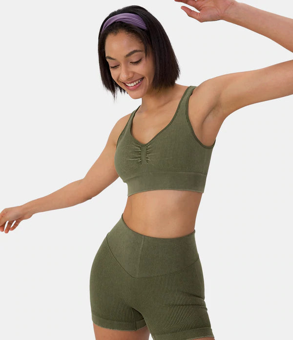 Halara Seamless Flow Medium Support Ruched Yoga Sports Bra