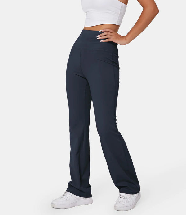 Halara High Wasted Back Pocket Plain Slight Flare Leggings