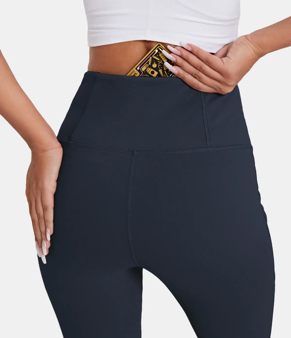Halara High Wasted Back Pocket Plain Slight Flare Leggings