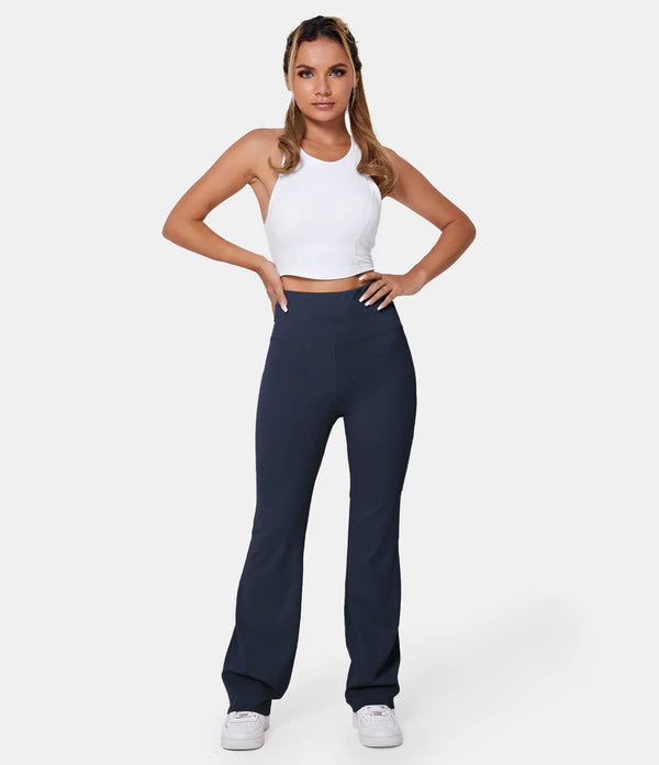 Halara High Wasted Back Pocket Plain Slight Flare Leggings