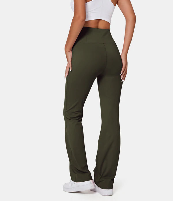 Halara High Wasted Back Pocket Plain Slight Flare Leggings