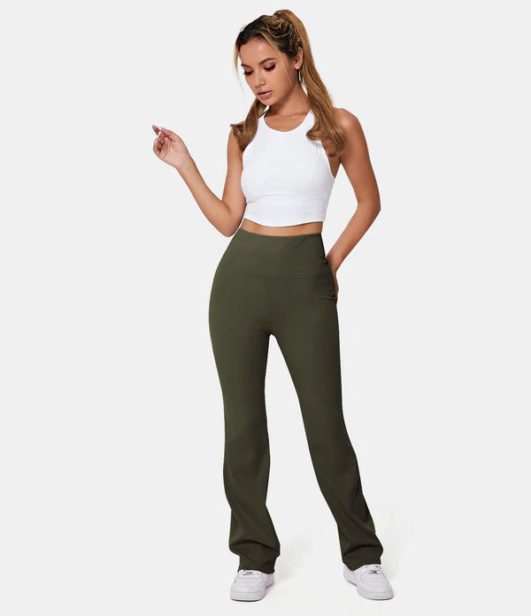 Halara High Wasted Back Pocket Plain Slight Flare Leggings