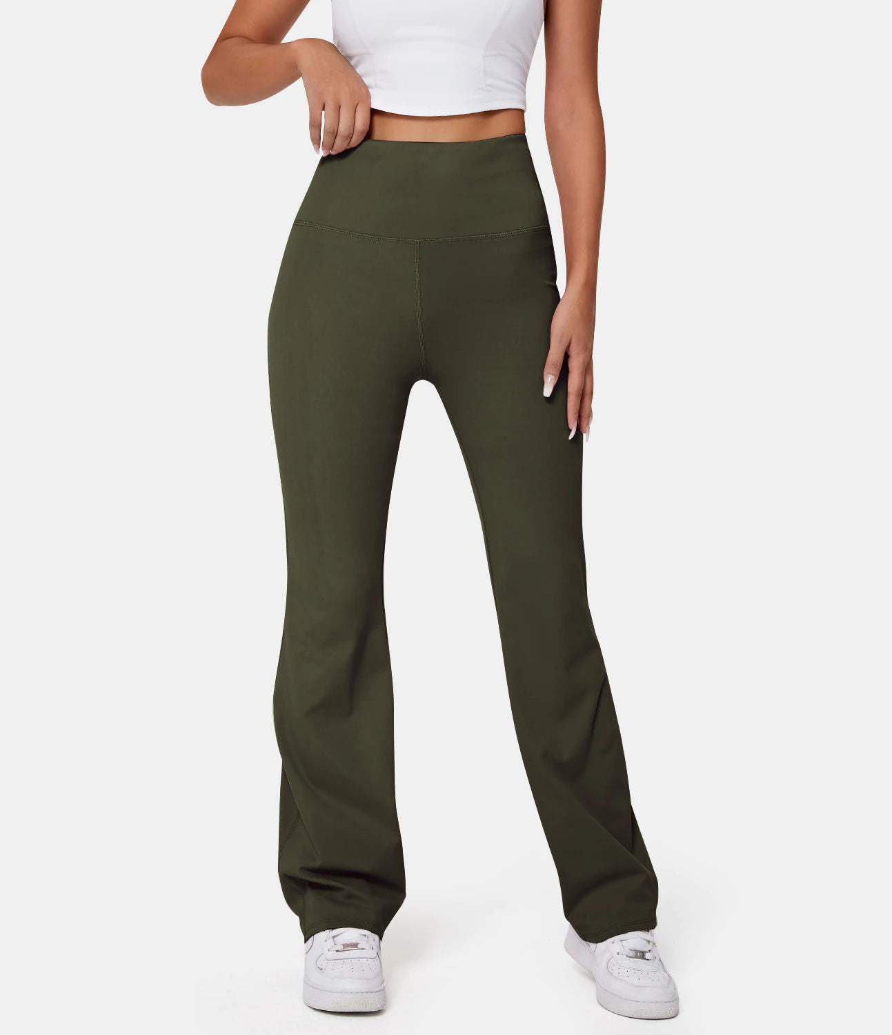 Halara High Wasted Back Pocket Plain Slight Flare Leggings