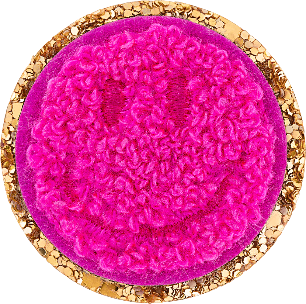 Fuchsia Mini Glitter Varsity Smiley Face Patch