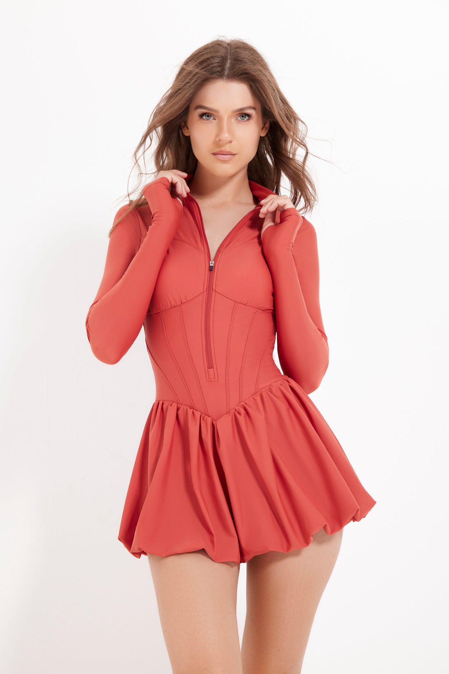 ROME LONG SLEEVE BUBBLE DRESS - ITALIAN CLAY
