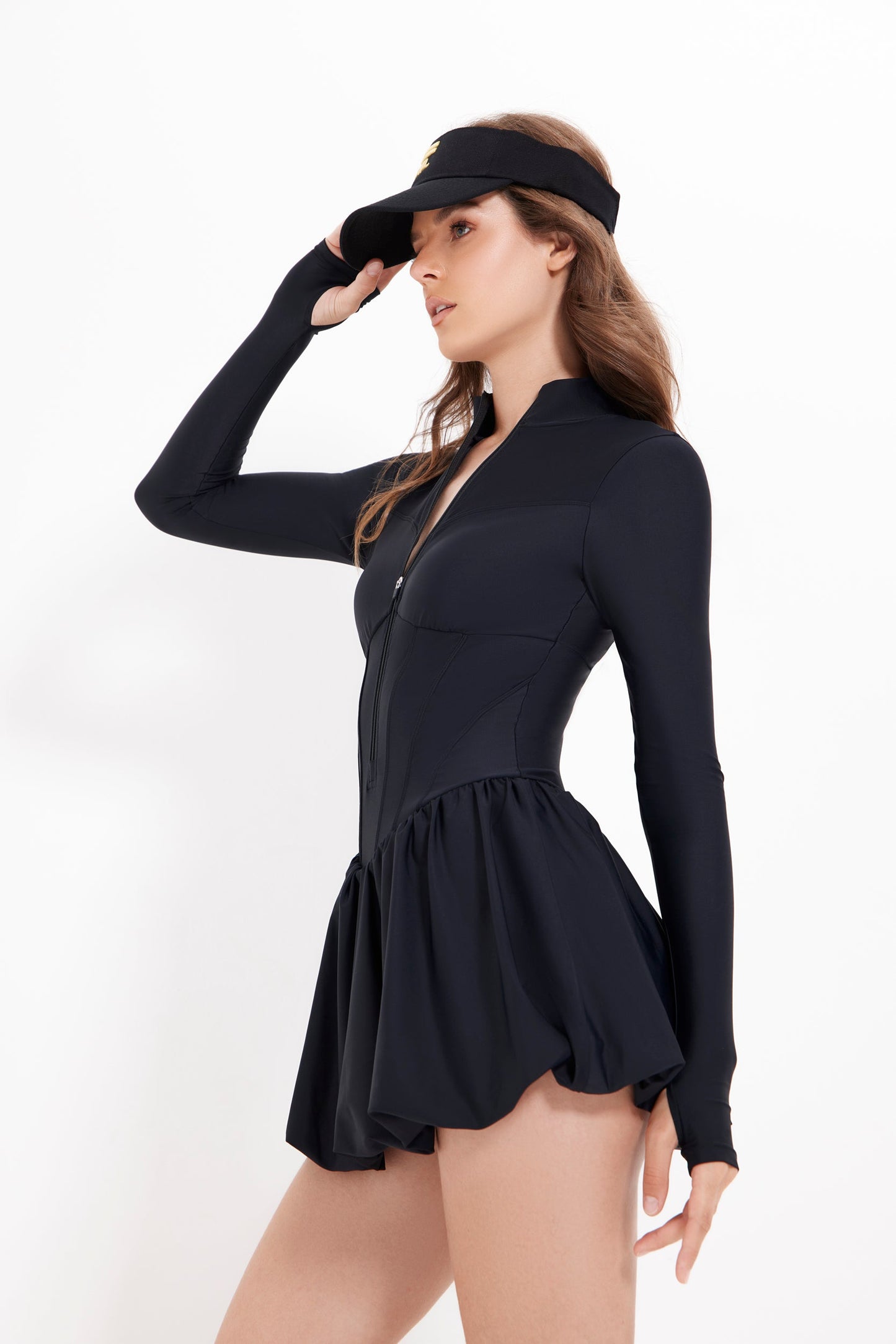 ROME LONG SLEEVE BUBBLE DRESS - BLACK