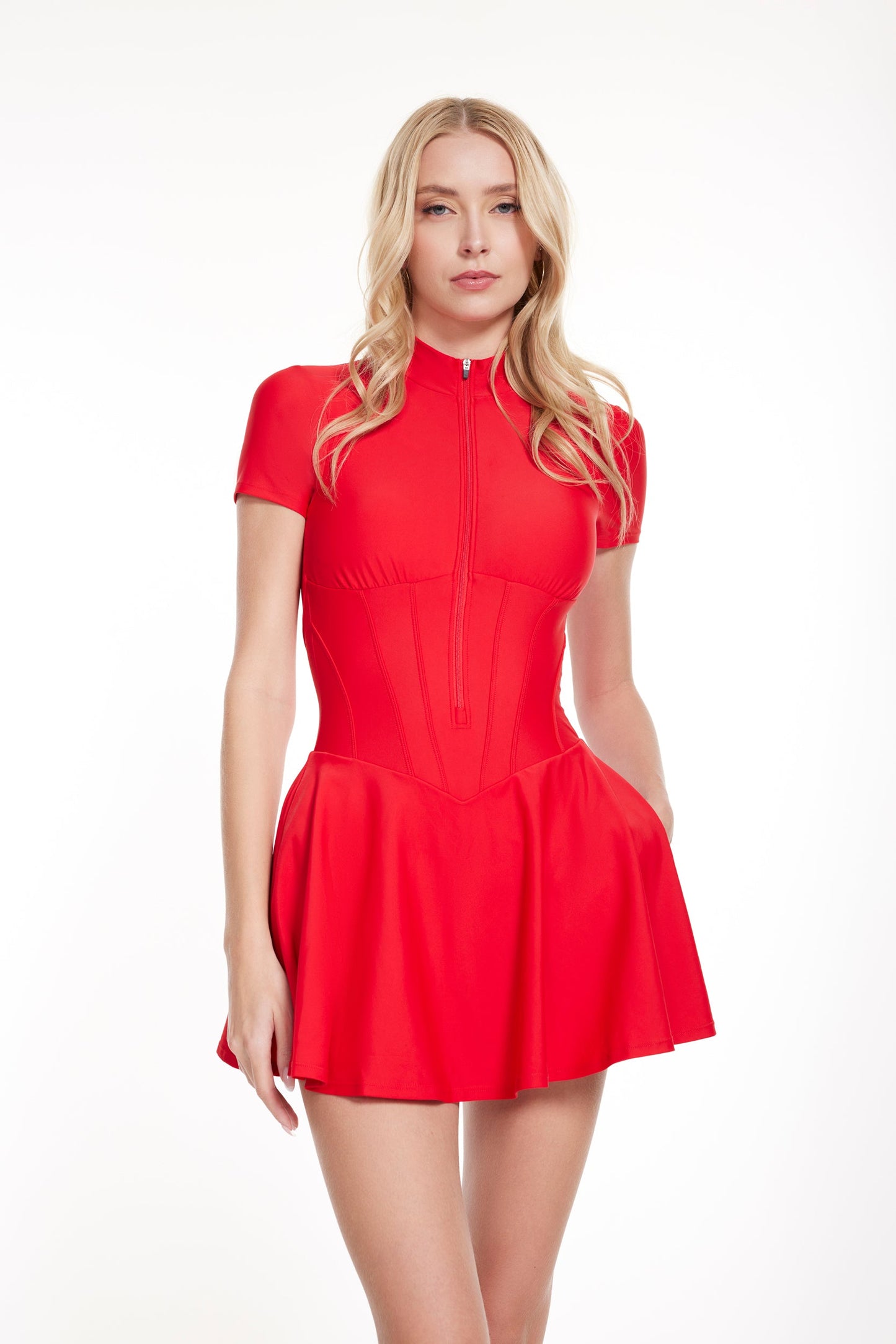 VIENNA LOW-ZIP CORSET DRESS - REAL RED