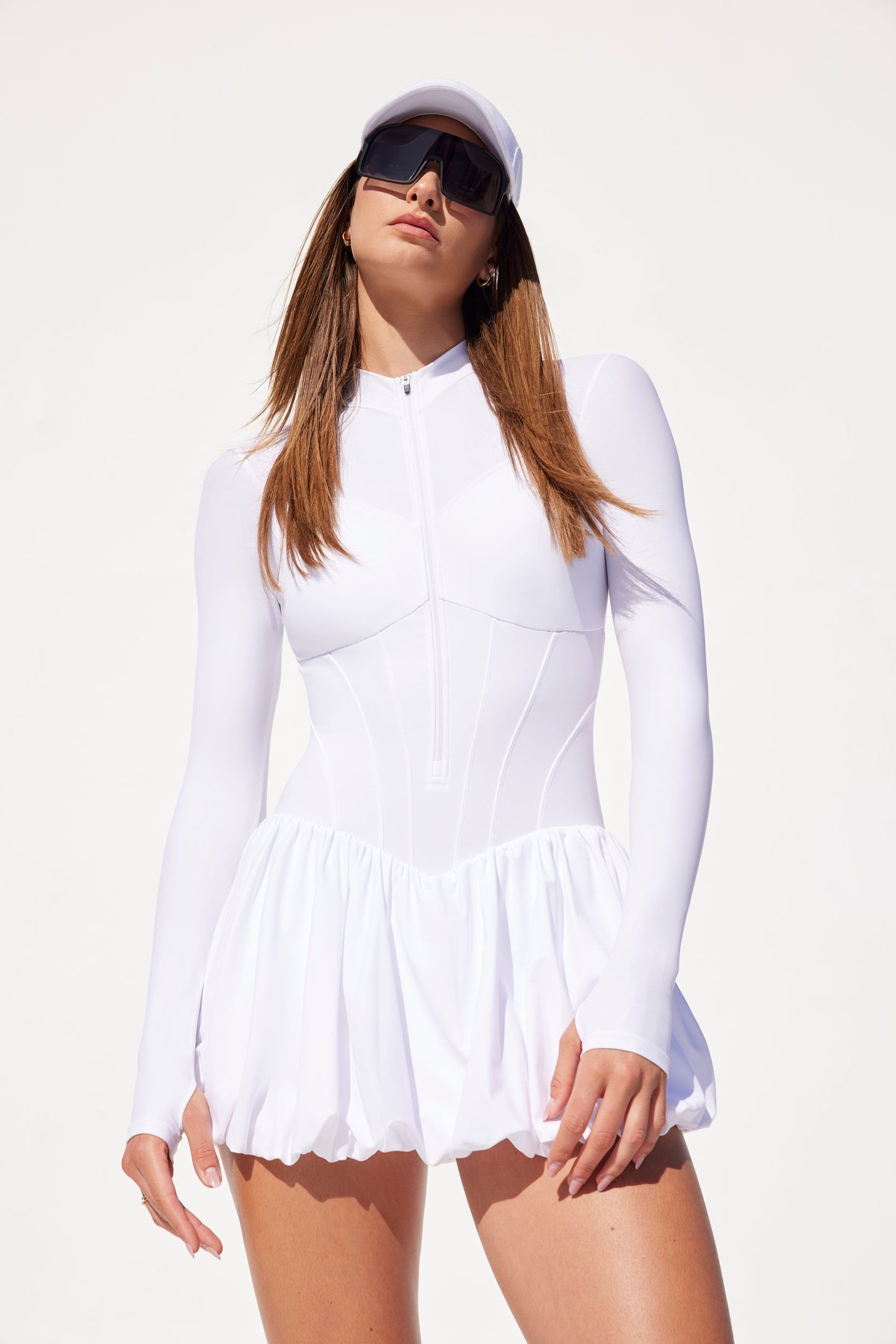 ROME LONG SLEEVE BUBBLE DRESS - WHITE