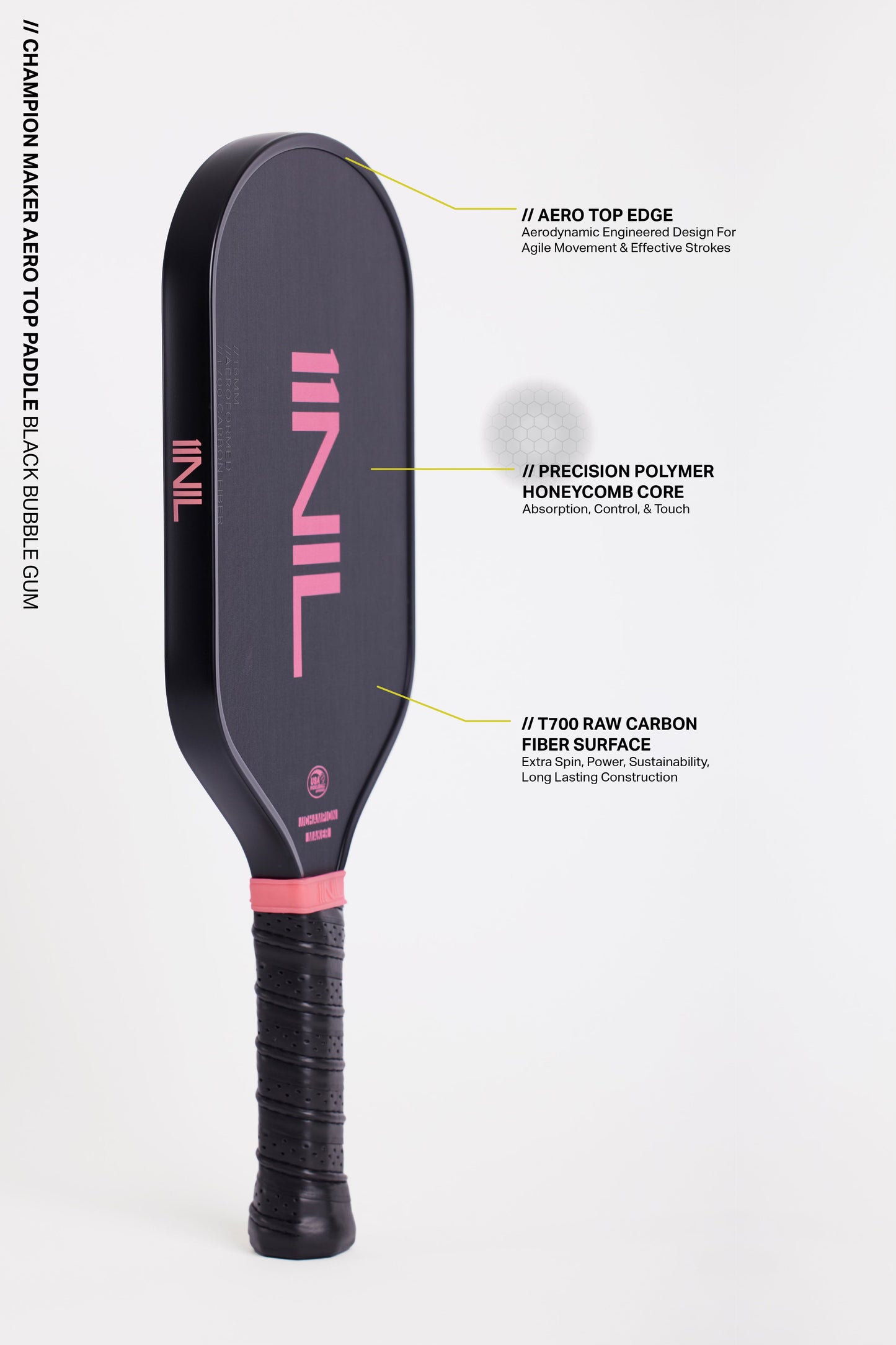 CHAMPION MAKER AERO TOP PICKLEBALL PADDLE  - BUBBLEGUM BLACK