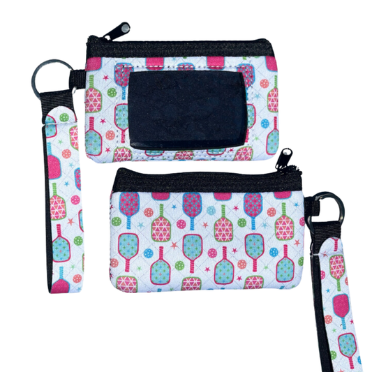 Pink Pickleball Credit Card Holder Zipper Wristlet