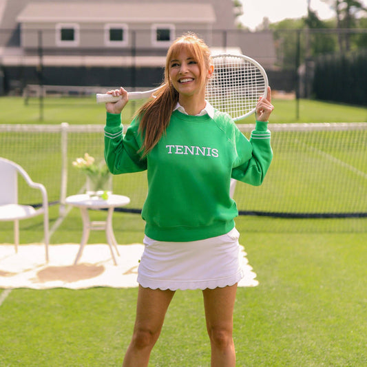 Play All Sweatshirt: Green White Tennis / Large