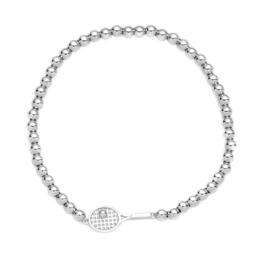 Tennis Racket Charm Gold Bead Layered Bracelets 18K Gold Pla