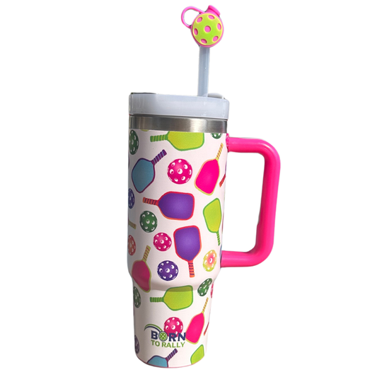 Pickleball 30oz Tumbler- Pink Multi Paddle Cup