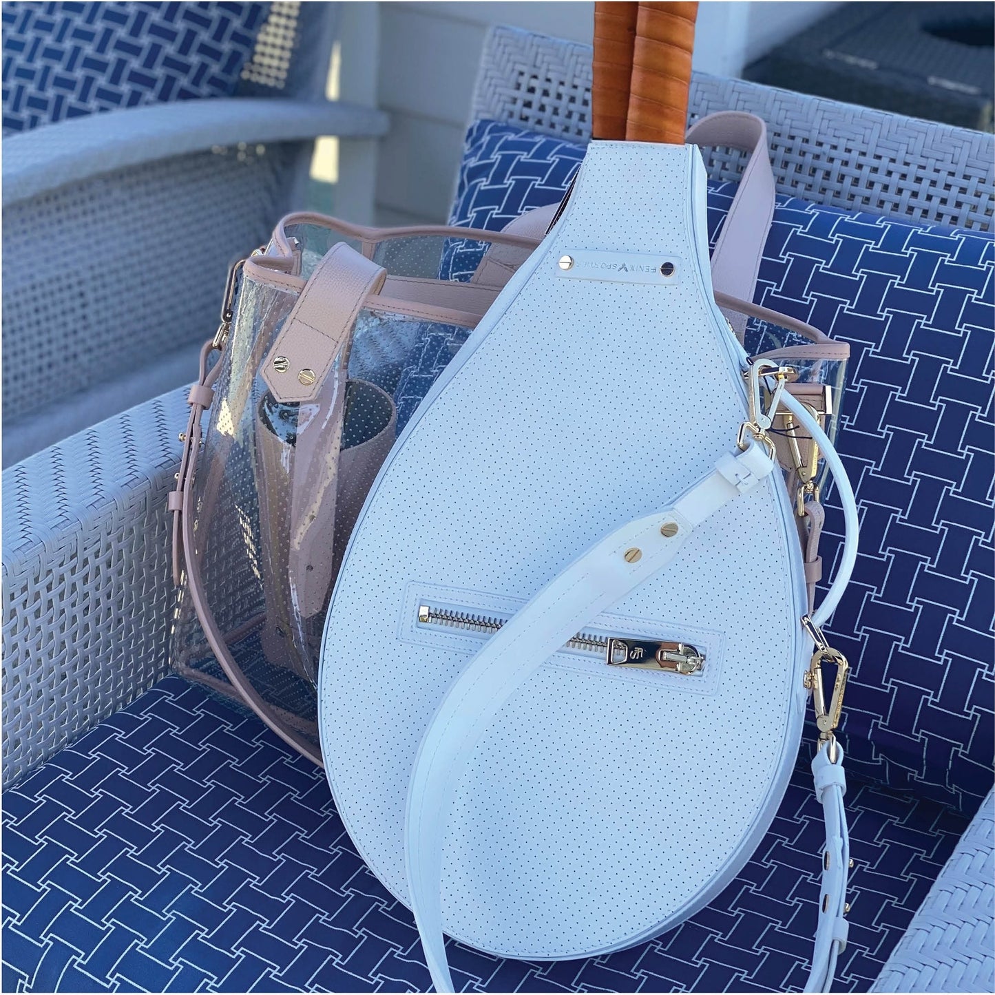 Billie Bag Leather Tennis Racket Bag (White/Gold)
