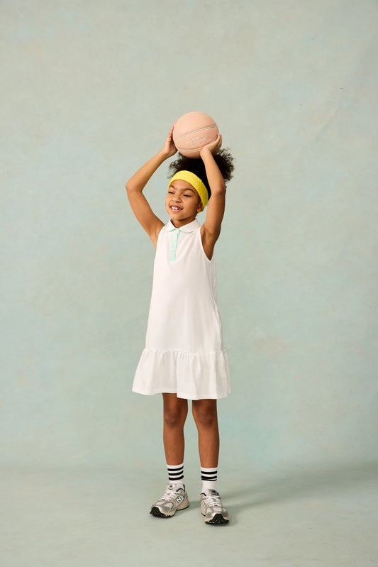 The Sunday Collective Sleeveless Polo Dress in Pastel Trim