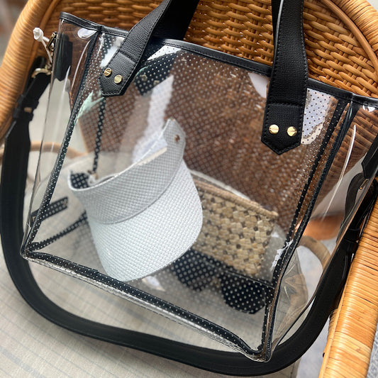 Gameday Bag - Black Leather / Clear PVC / Gold Hardware