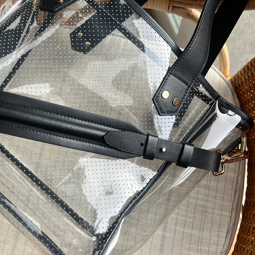 Gameday Bag - Black Leather / Clear PVC / Gold Hardware