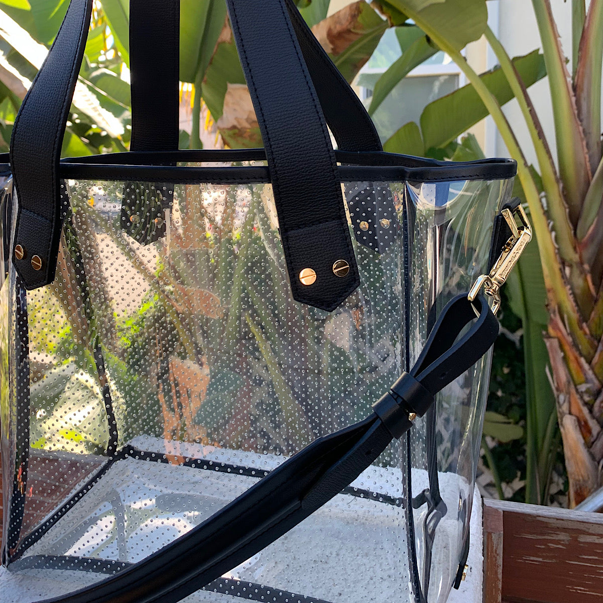 Gameday Bag - Black Leather / Clear PVC / Gold Hardware