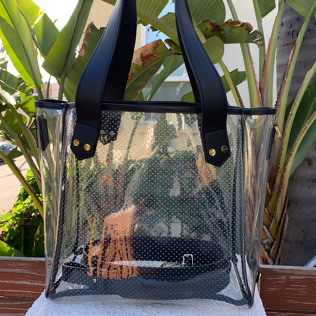 Gameday Bag - Black Leather / Clear PVC / Gold Hardware