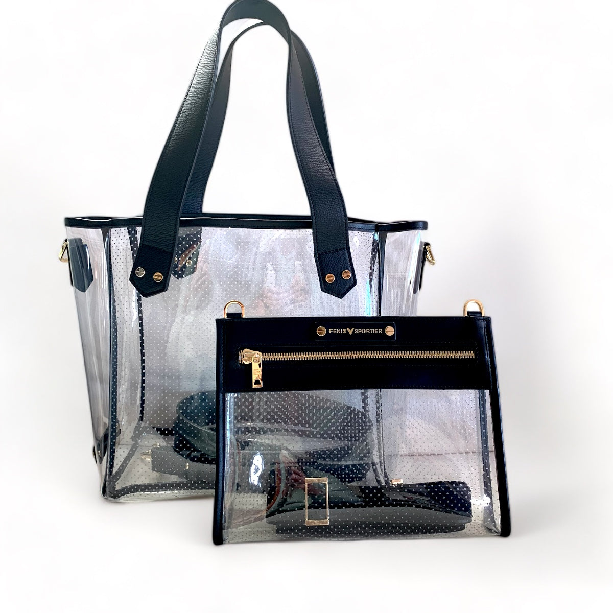 Gameday Bag - Black Leather / Clear PVC / Gold Hardware