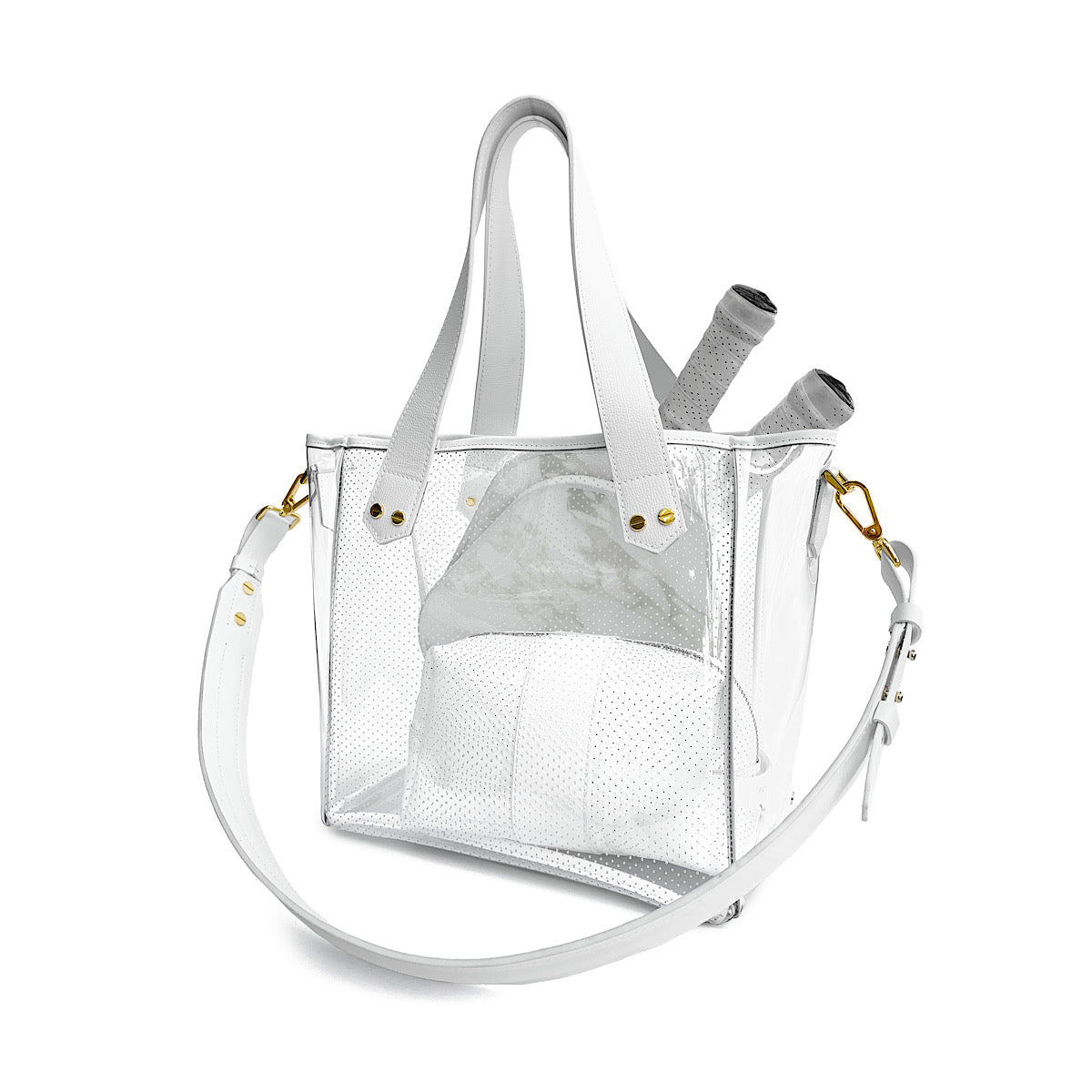 Gameday Bag - White Leather / Clear PVC / Gold Hardware