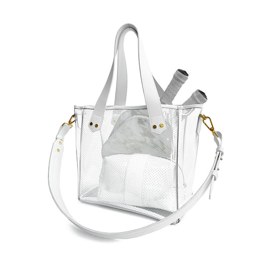 Gameday Bag - White Leather / Clear PVC / Gold Hardware