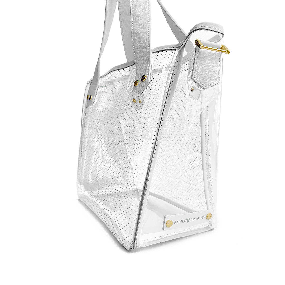 Gameday Bag - White Leather / Clear PVC / Gold Hardware