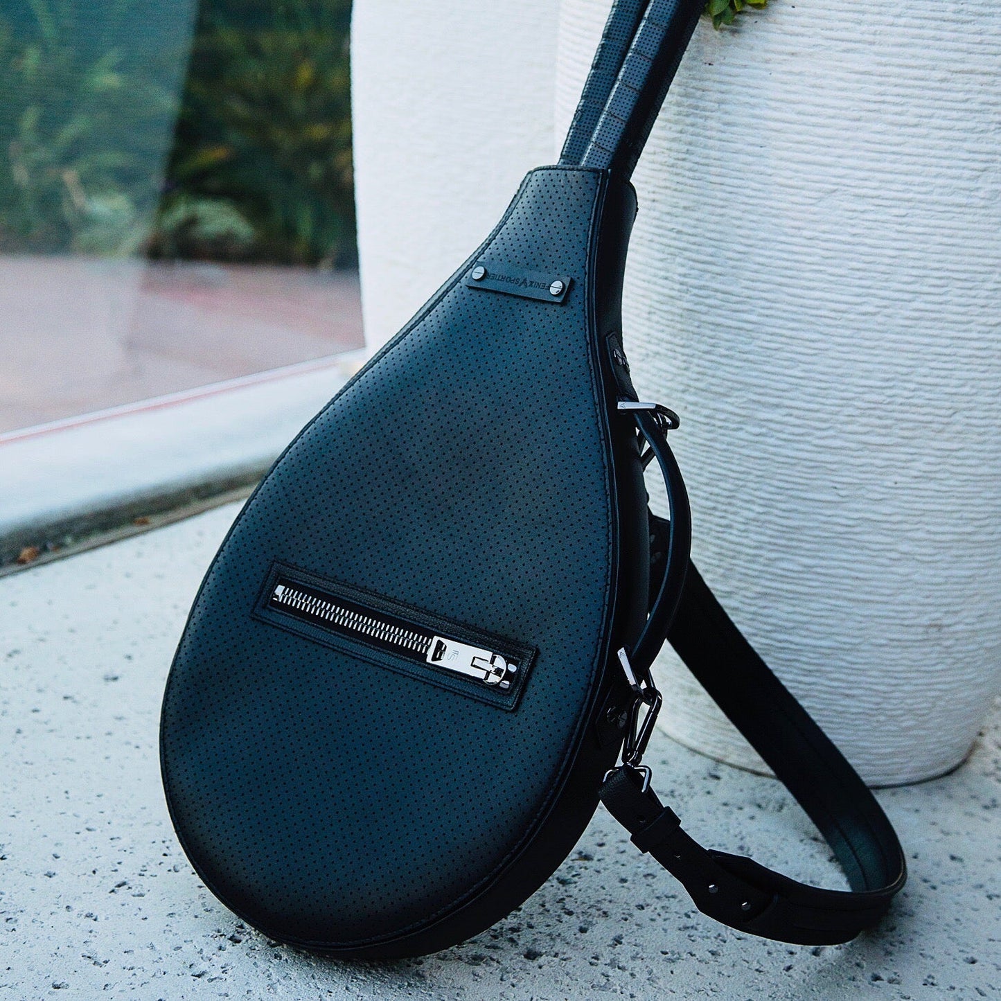 Billie Bag Leather Tennis Racket Bag (Black/Gunmetal)