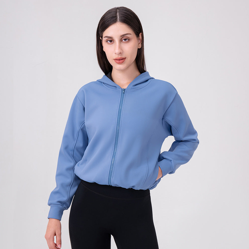 Autumn Winter Fleece Yoga Jacket Hoodie Loose Zip Casual Sports Top Warm Fitness Jacket