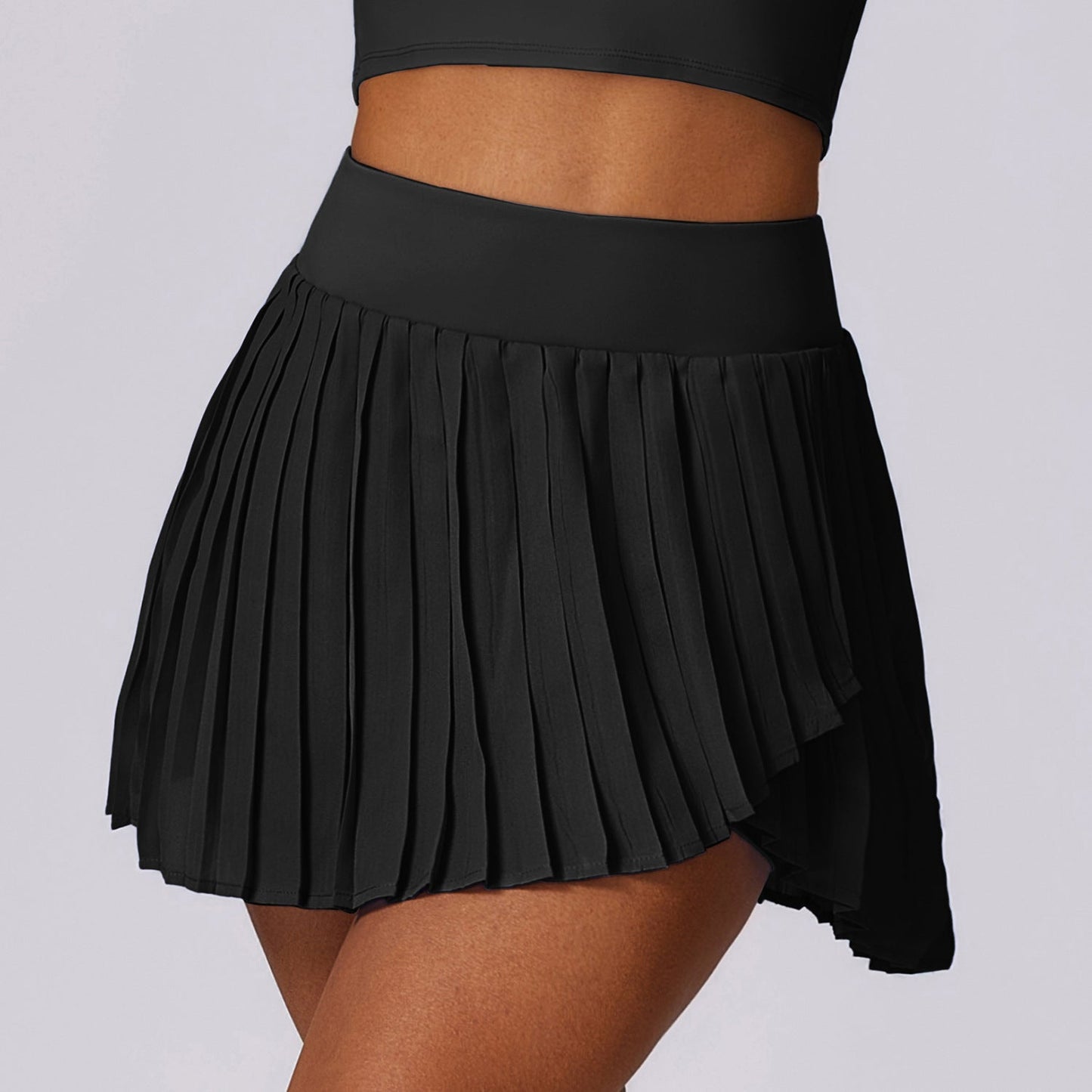 Sollinarry Casual Pleated Sports Skirt Women Faux Two Piece Quick Drying Tennis Culottes Anti Exposure Fitness Skirt