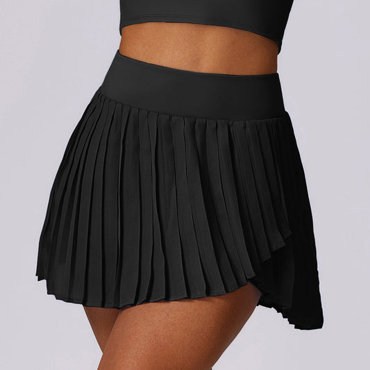 Sollinarry Casual Pleated Sports Skirt Women Faux Two Piece Quick Drying Tennis Culottes Anti Exposure Fitness Skirt