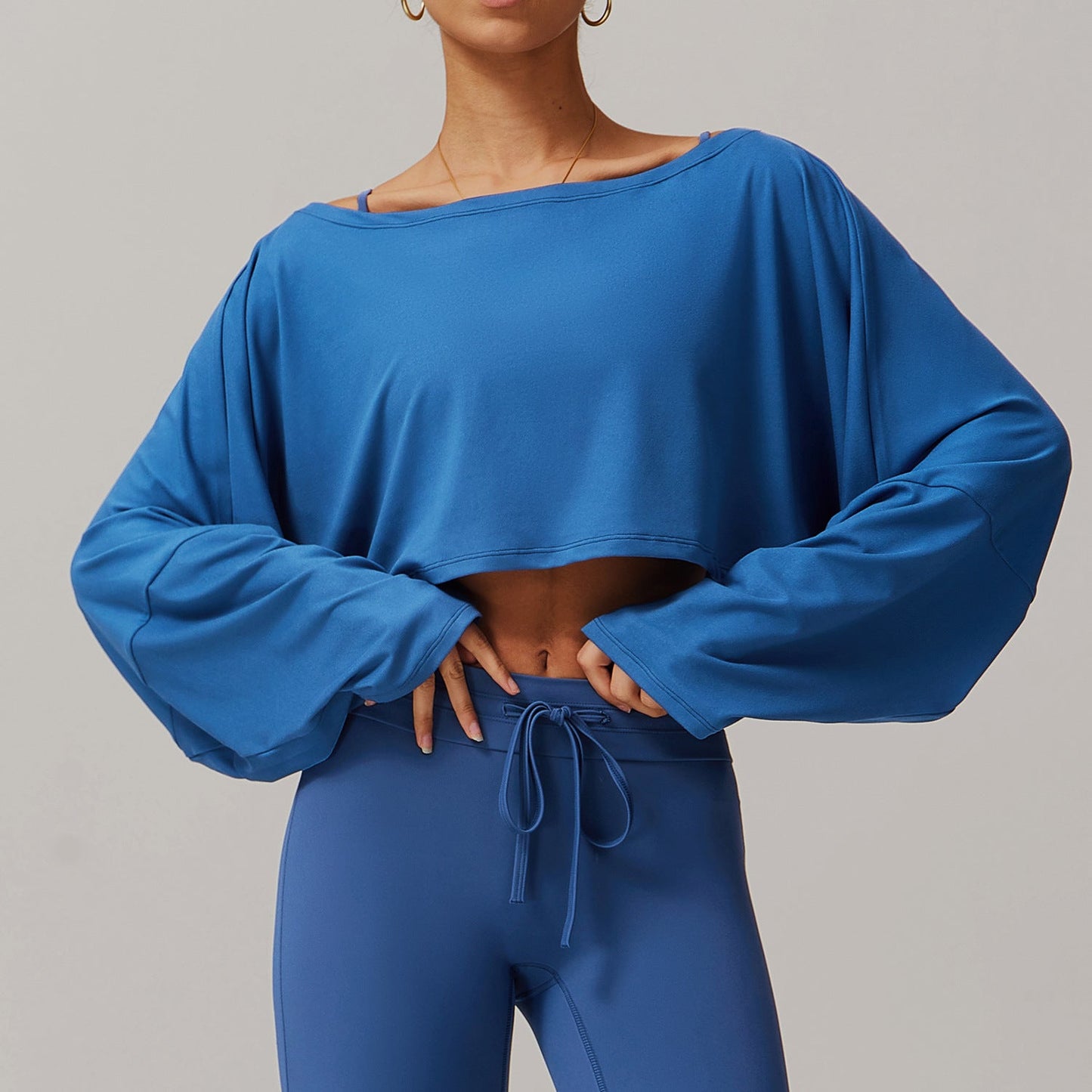 Sollinarry Fitness Sports Long-Sleeved Top Women off Shoulder Batwing Sleeve Outer Wear Casual Long Sleeves Yoga Clothes Blouse