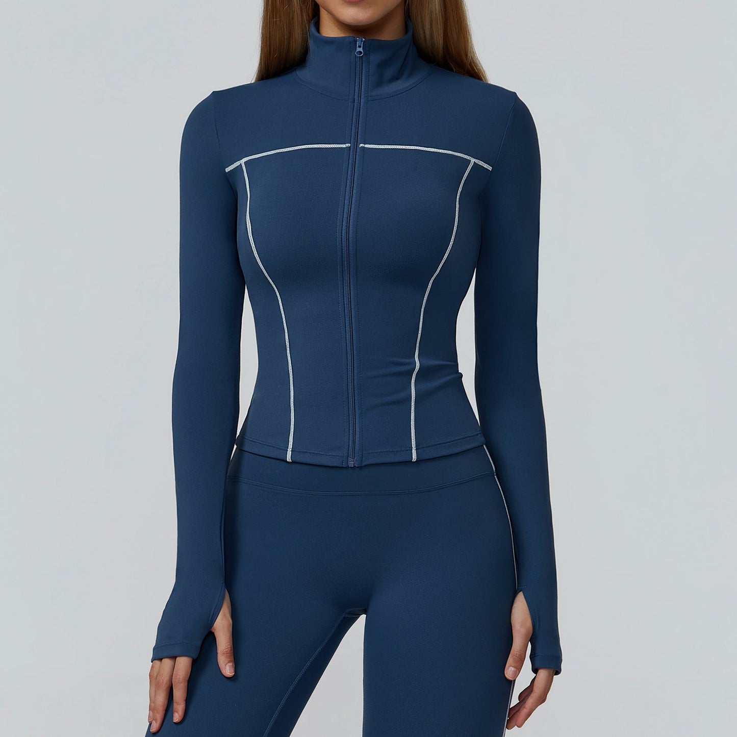 Contrast Color Brushed Yoga Coat Zipper Windproof Slim Jacket Outdoor Sports Running Fitness Clothes Women