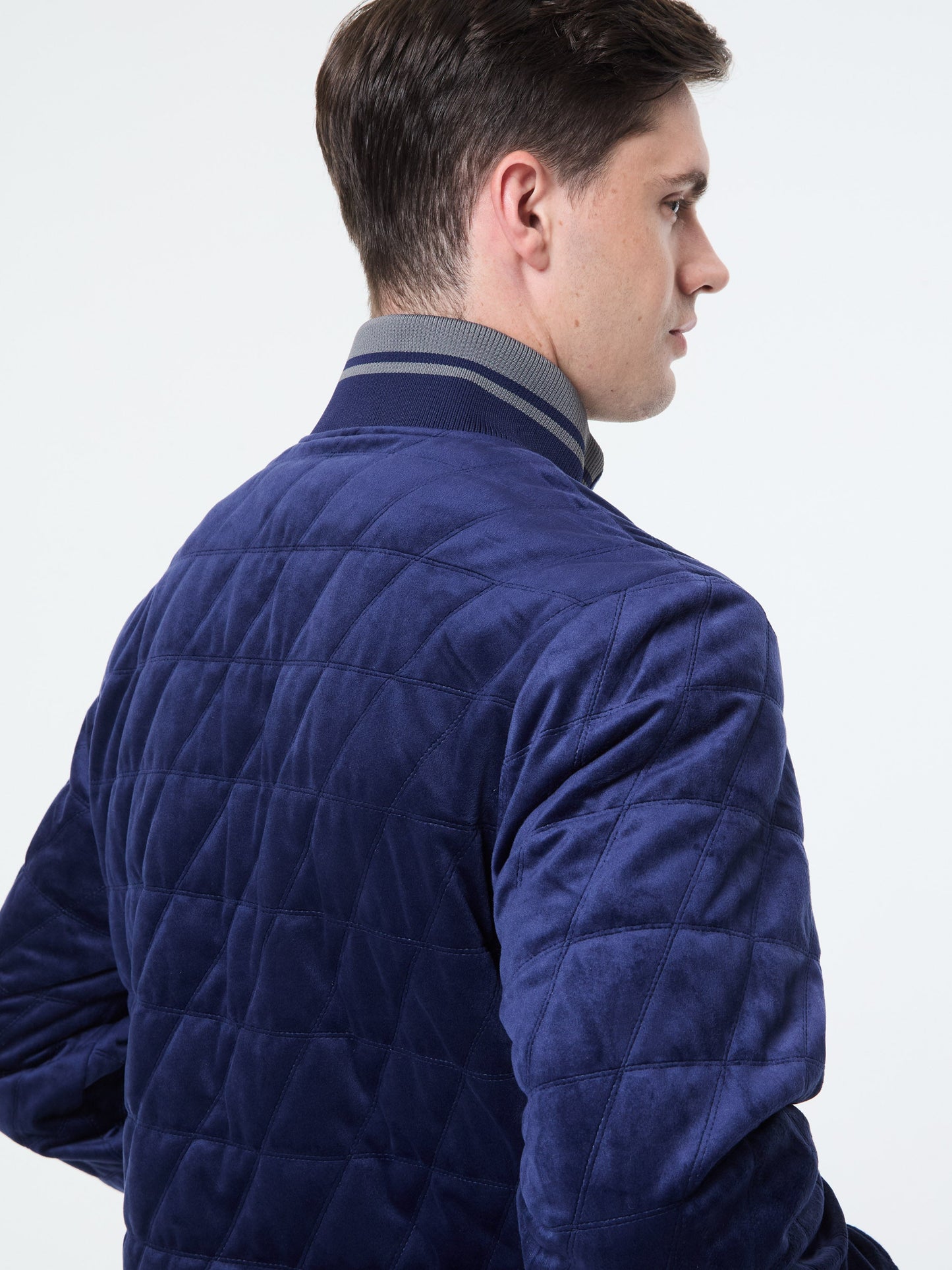 Redi Quilted Velour Bomber Jacket- Maritime Blue
