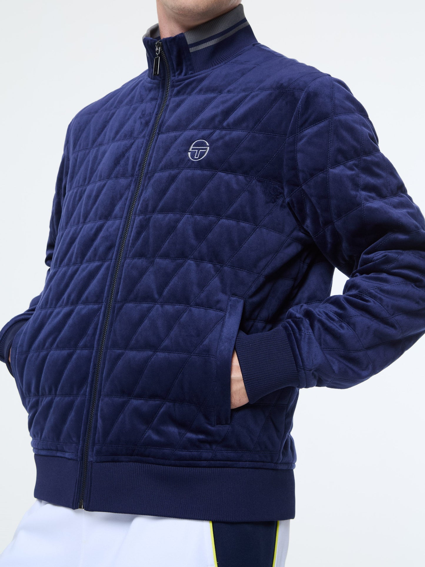 Redi Quilted Velour Bomber Jacket- Maritime Blue