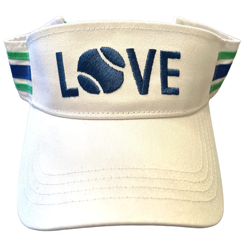 Striped Cotton Canvas LOVE Visor - White with Navy LOVE